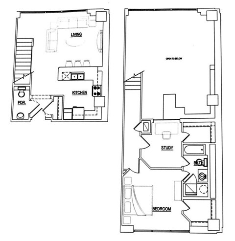 Floor plan for 1 bed, 1.5 baths, 1066 sqft